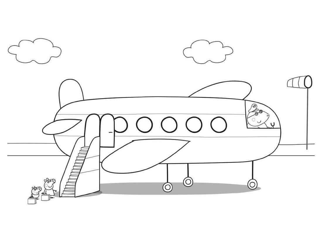 Peppa Pig coloring pages boarding a plane.