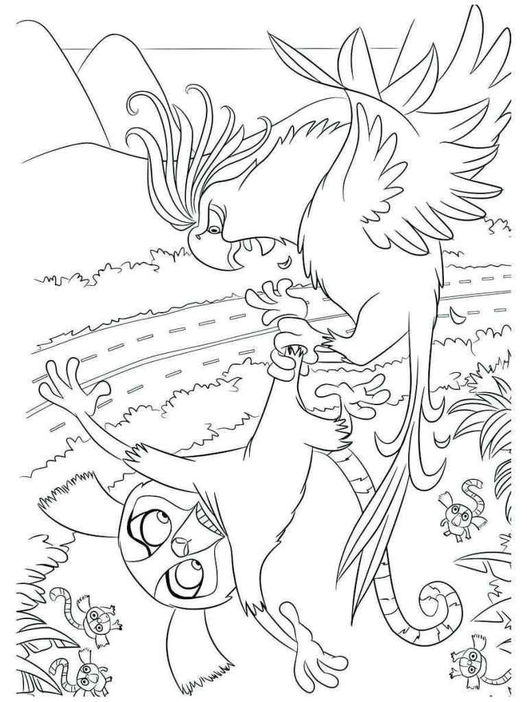 desenho para colorir de Nigel a Cacatua com o macaquinho