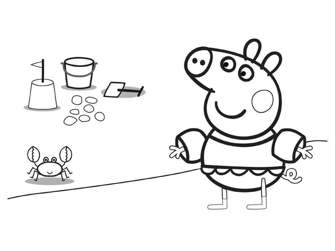 Peppa Pig coloring pages playing at the beach.