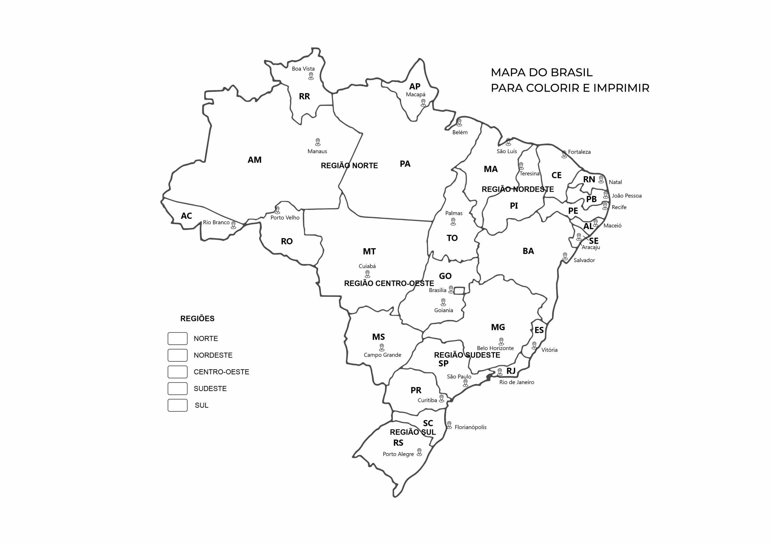 Desenhos do mapa do Brasil para colorir