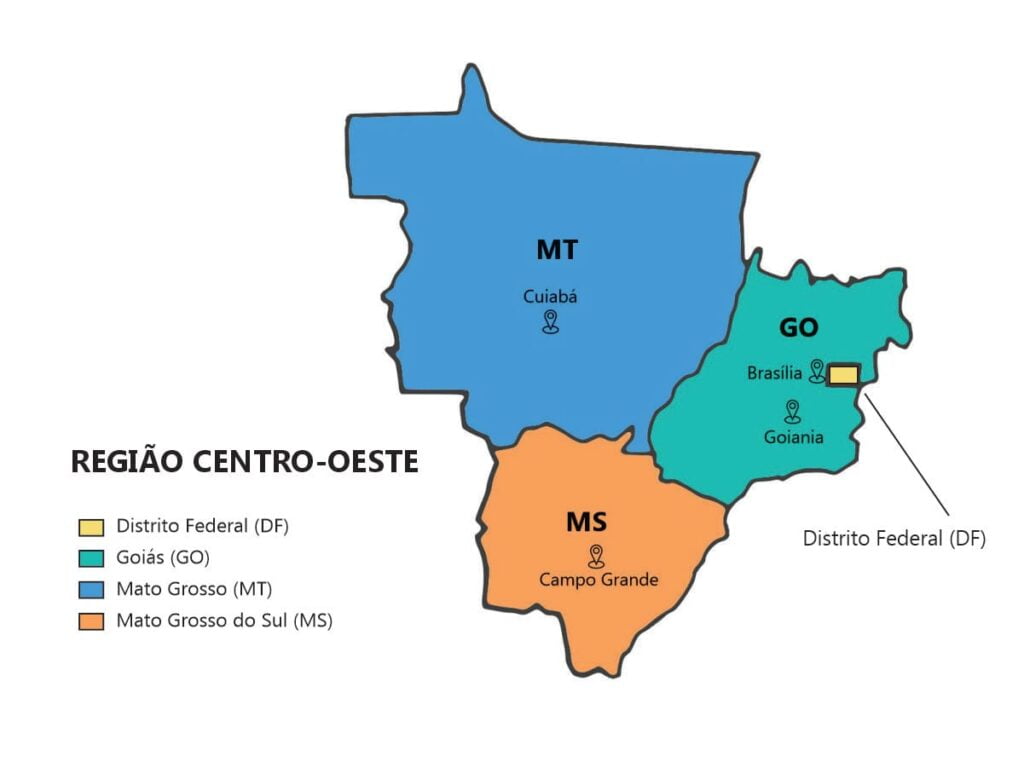 Mapa para colorido da Região Centro-Oeste do Brasil