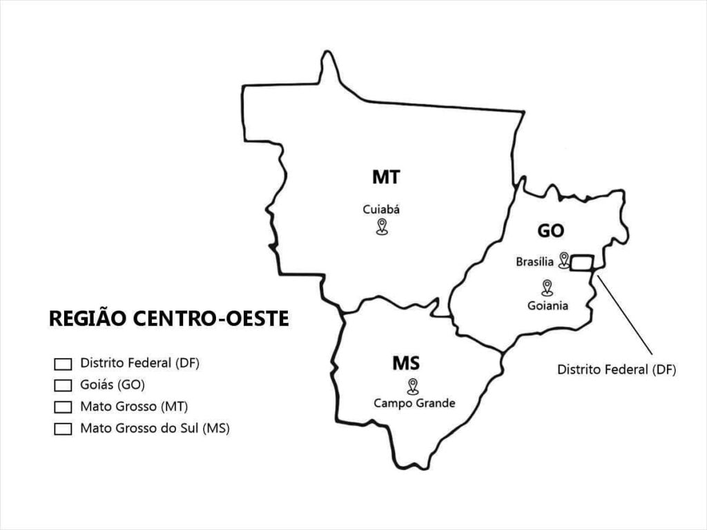 Mapa para colorir da Região Centro-Oeste do Brasil