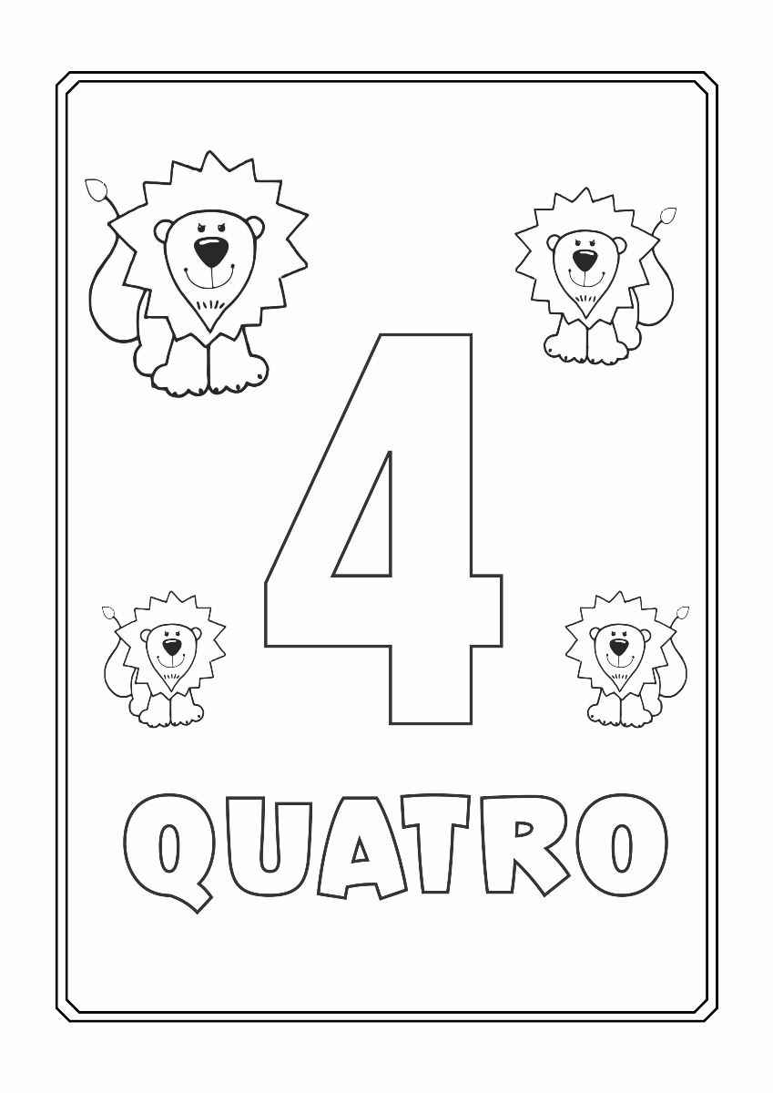 número 4 com ilustração para colorir