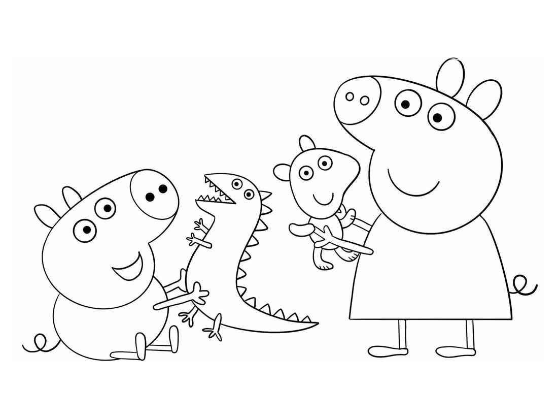 Peppa Pig and George playing with toys.