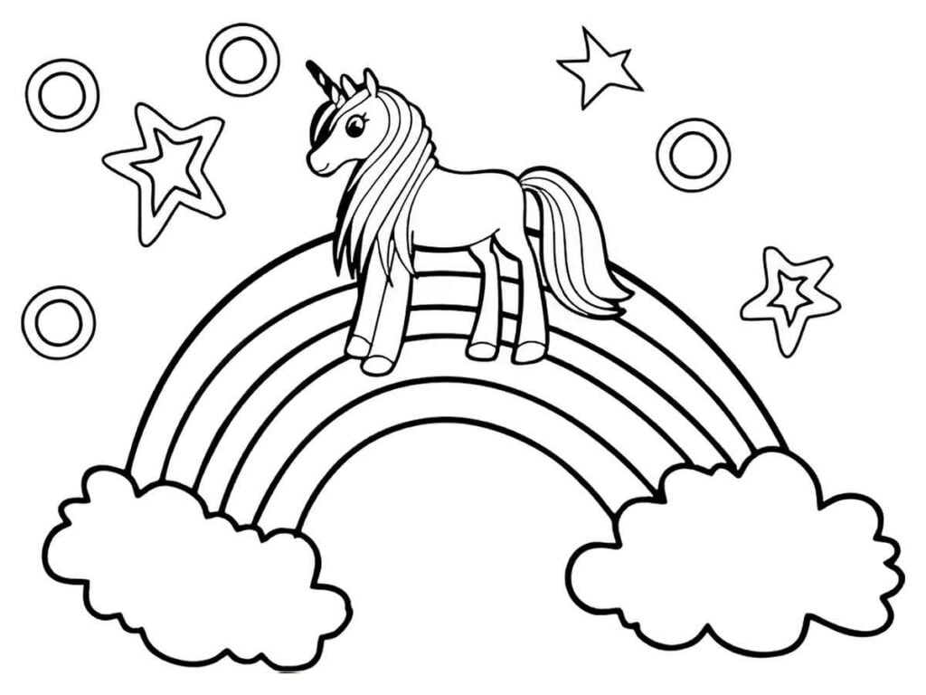 unicornio com arco iris para colorir