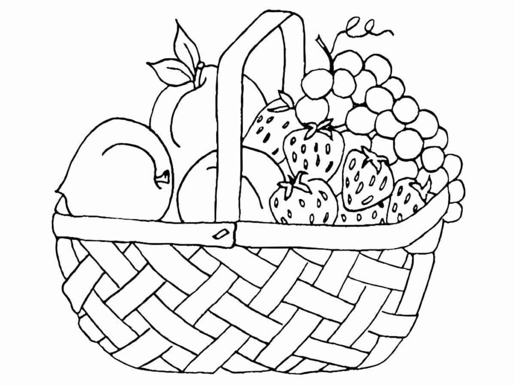 Desenho de cesta-de-frutas para colorir