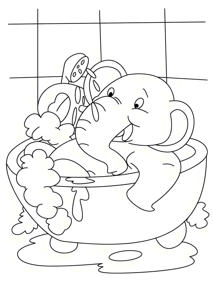 elefante tomando banho para colorir e pintar