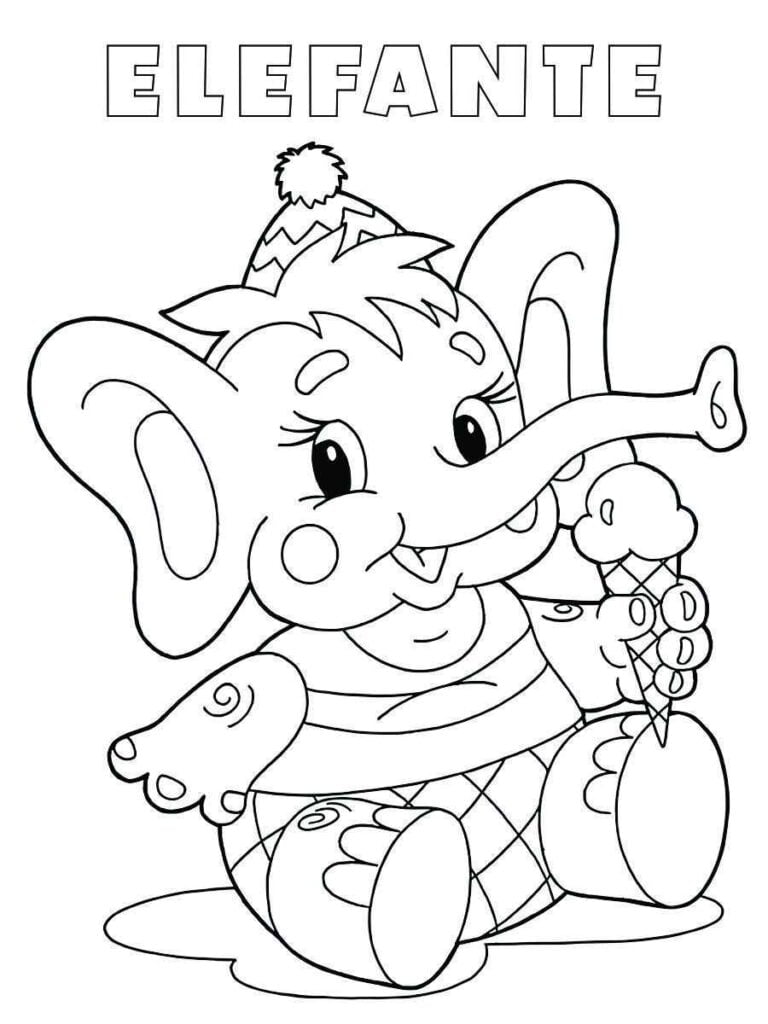 Desenho Educativo de elefante para colorir