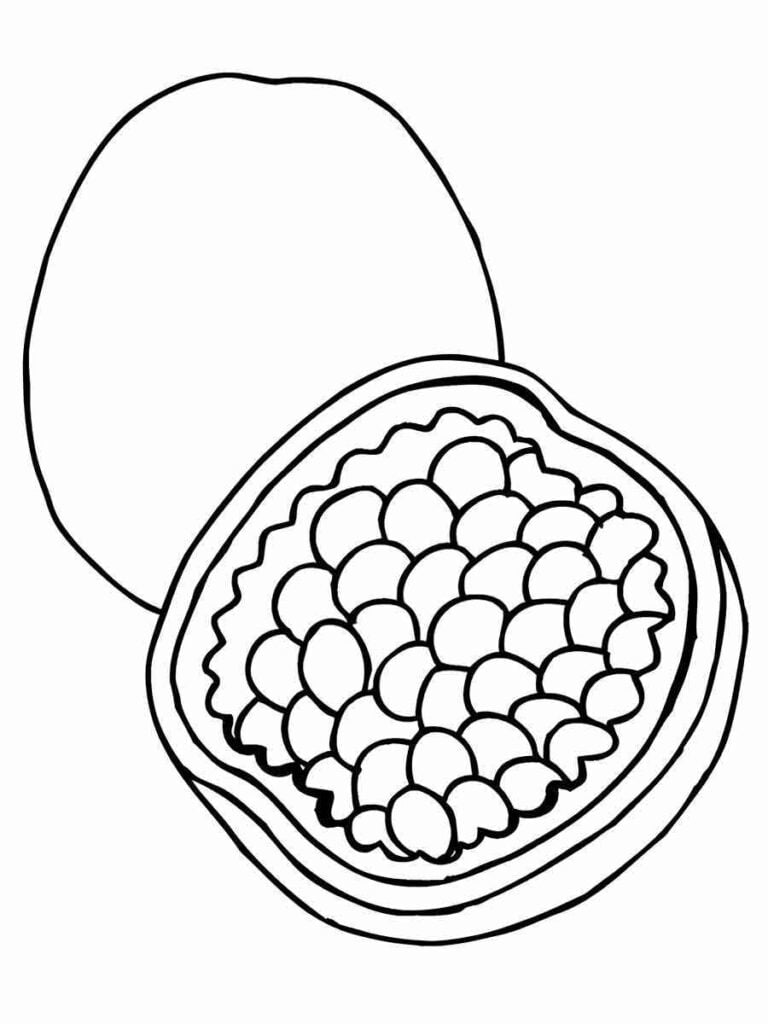 Desenho de romã para colorir. Uma fruta vermelha e suculenta, com casca grossa e muitas sementes. Originária do Oriente Médio, hoje é cultivada em diversas partes do mundo. A romã é uma fruta símbolo de prosperidade e fertilidade em muitas culturas.