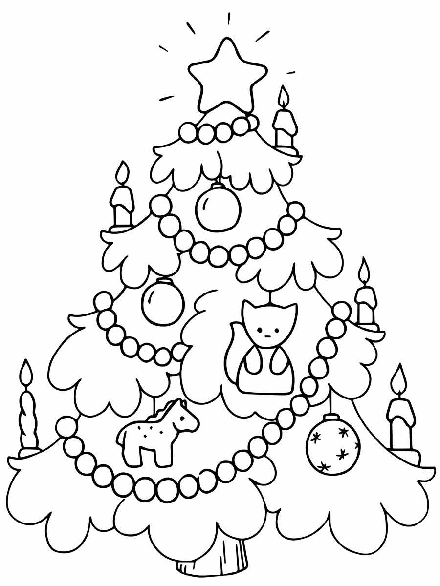 Desenho para Colorir de Árvore Enfeitada de Natal