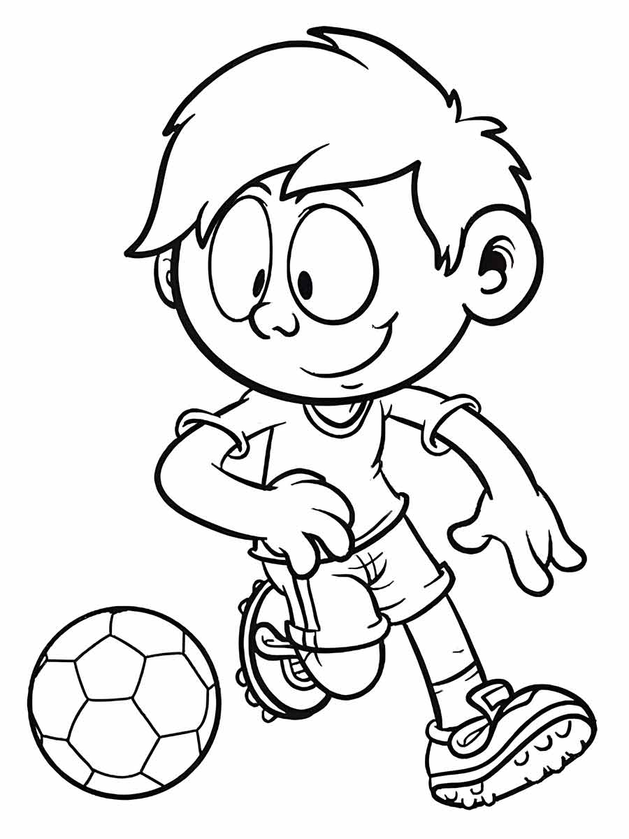 Desenho de Menino Chutando Bola para Colorir