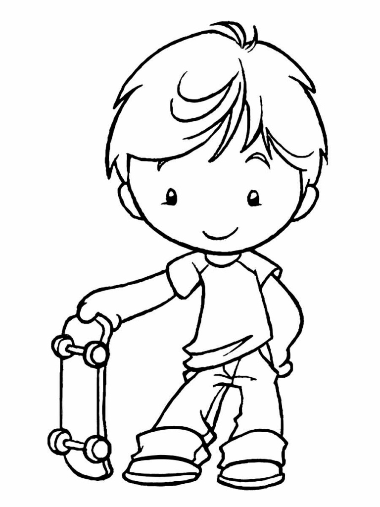 Desenho de Menino com Skate para Colorir