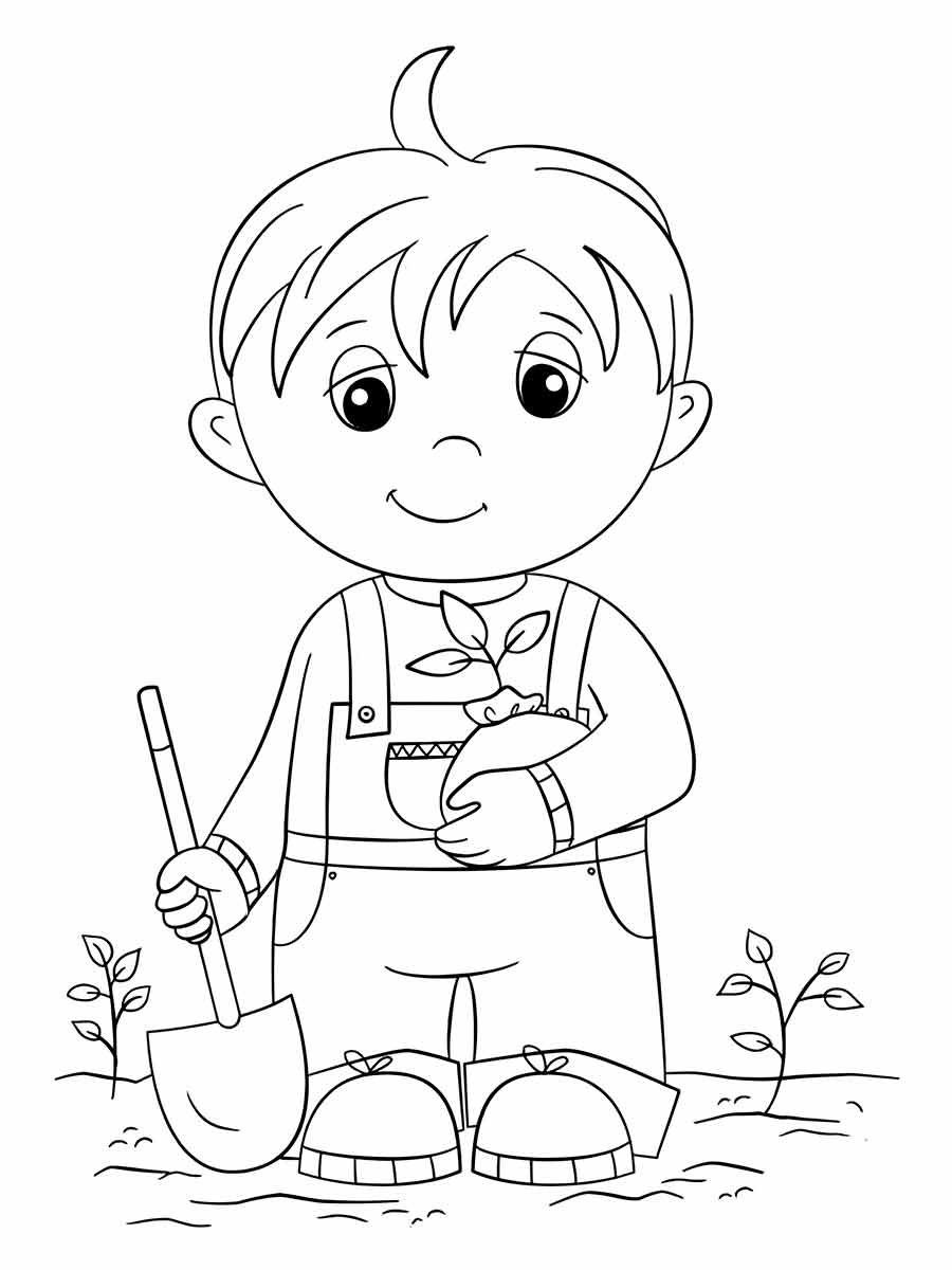 Desenho de Menino Plantando para Colorir