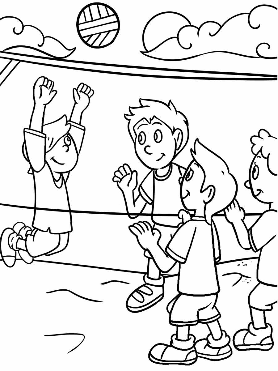 Desenho de Meninos Jogando Vôlei para Colorir