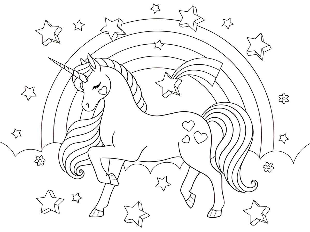 unicornio com arco iris para colorir