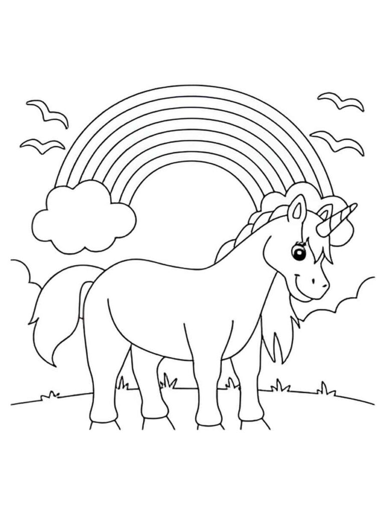 unicornio com arco iris para colorir