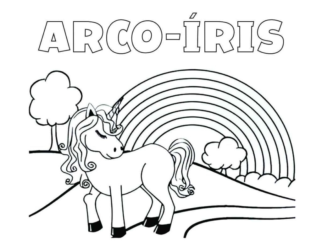 desenho para colorir arco iris com unicornio