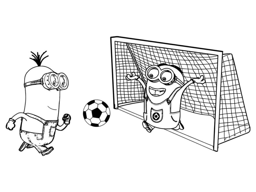 desenho para colorir minions jogando futebol