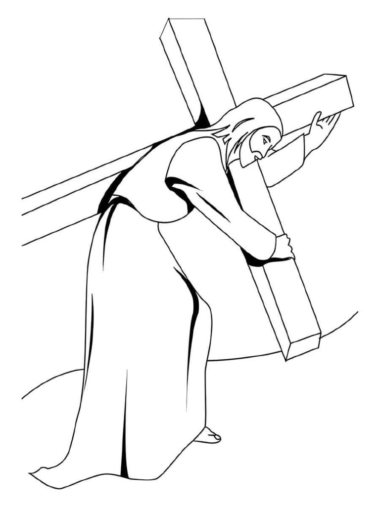 Jesus Levando a Cruz para Colorir