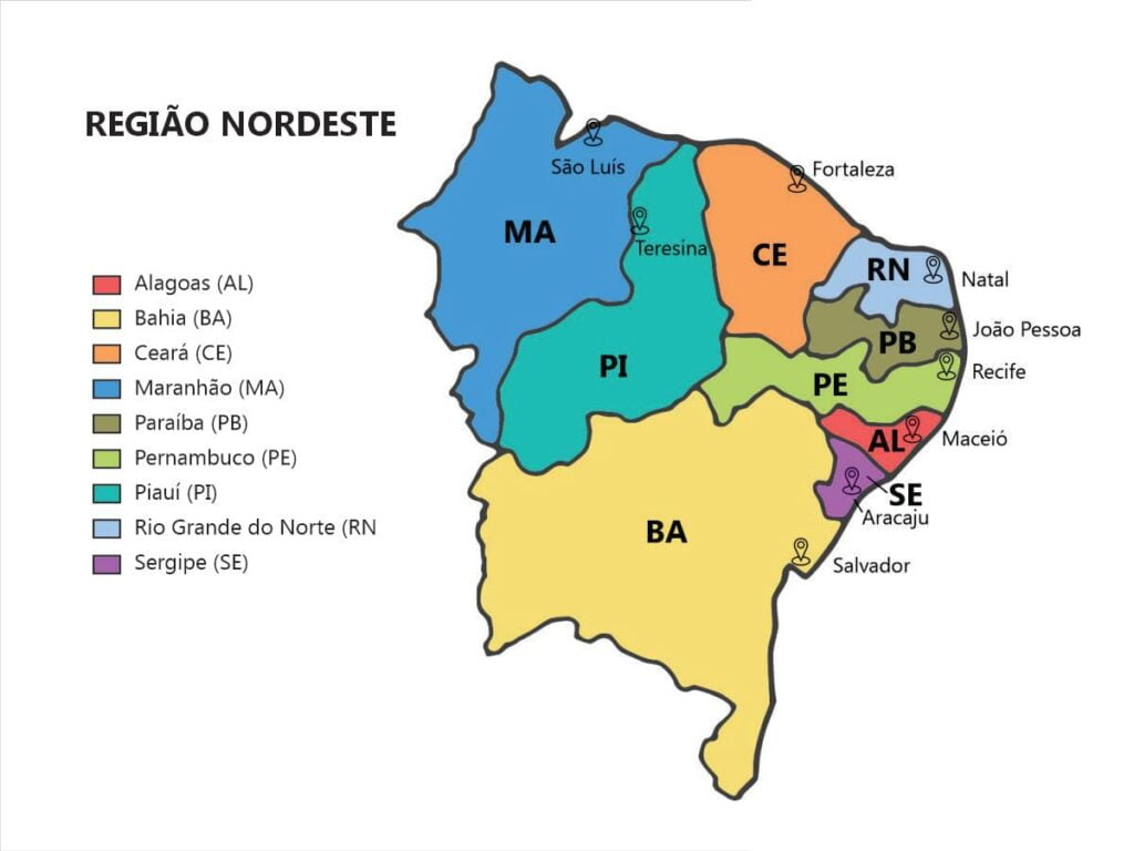 Mapa para colorido da Região Nordeste do Brasil