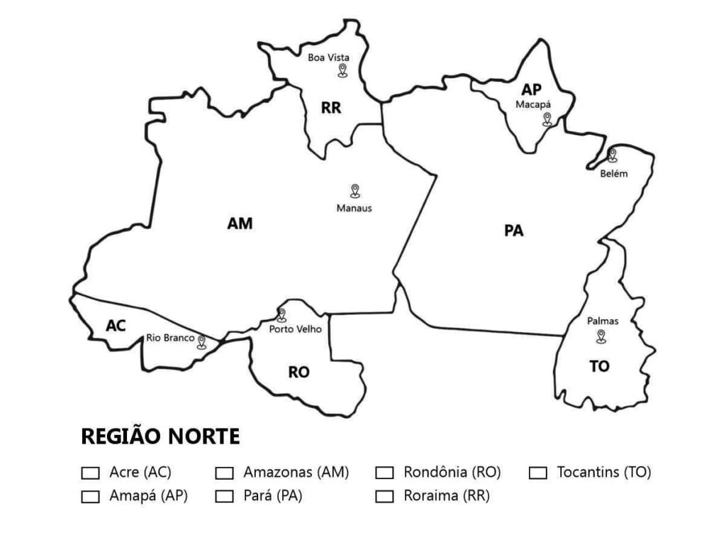 Mapa do Brasil para colorir - Região Norte