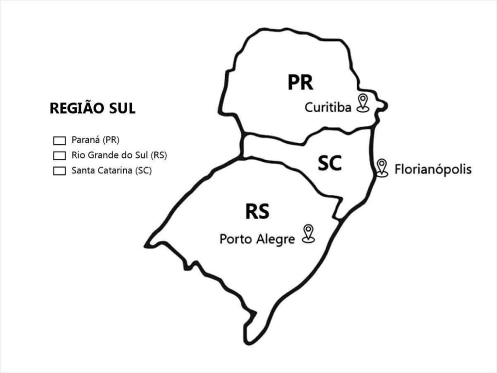 Mapa para colorir da Região Sul do Brasil