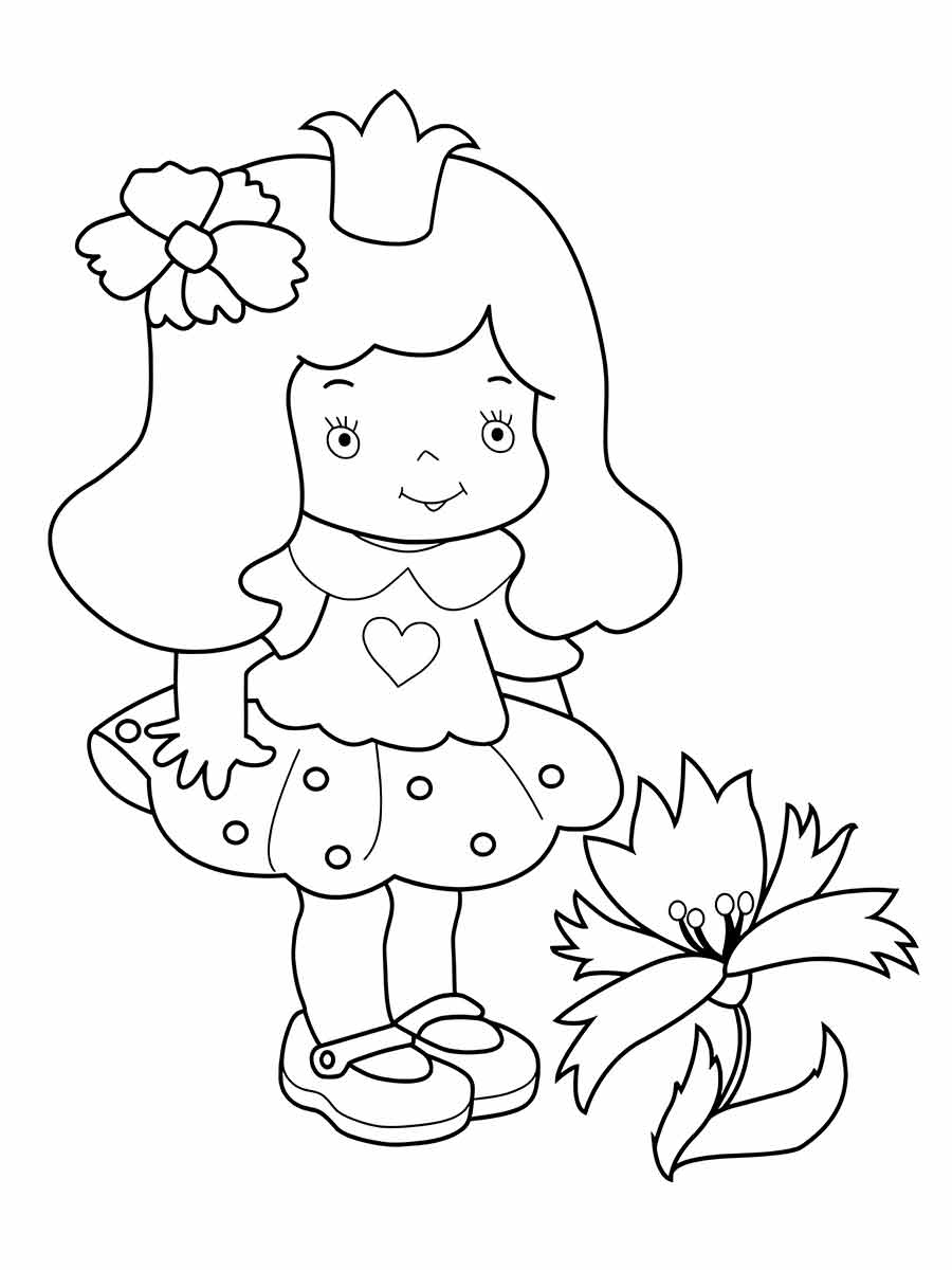 Desenho de Menina com Flor para Colorir