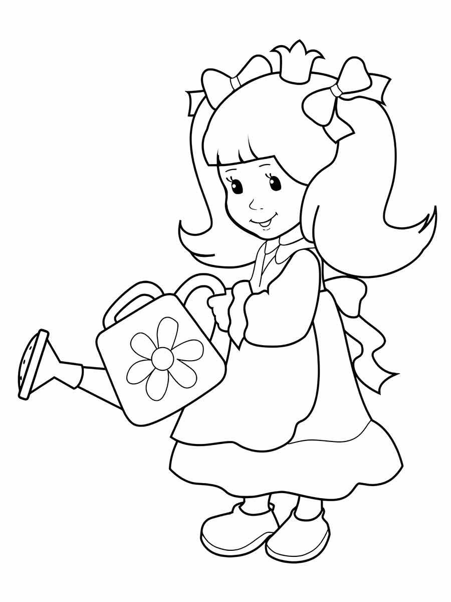 Desenho de Menina Irrigando para Colorir