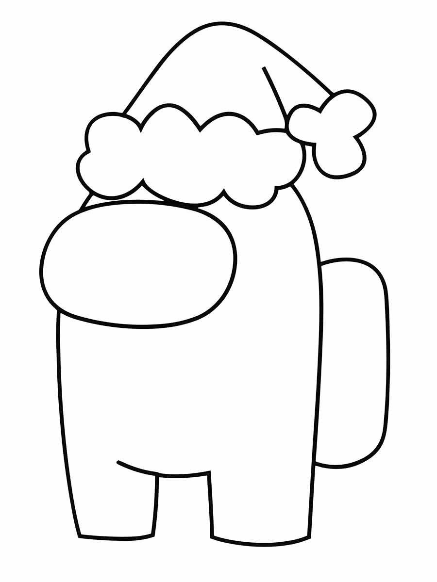 Desenho para colorir de Santa Claus do Among Us. O personagem está usando um chapéu de Papai Noel e tem uma barba branca grande.