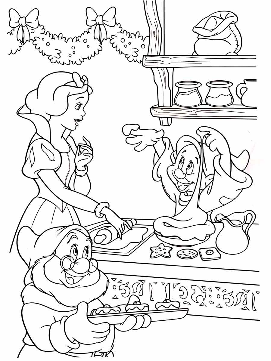 Desenho para colorir de “Branca de Neve na casa dos Sete Anões