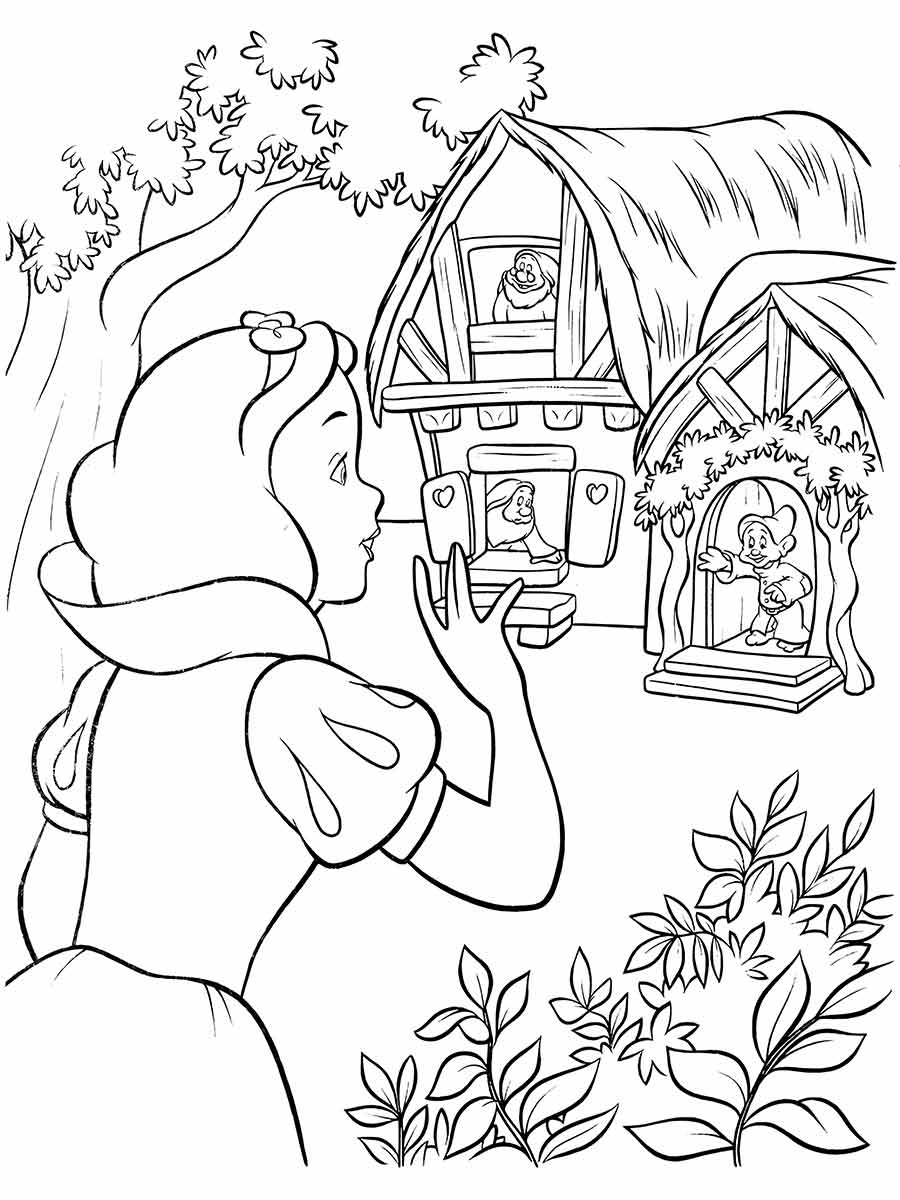 Desenho para colorir de Branca de Neve e os Sete Anões