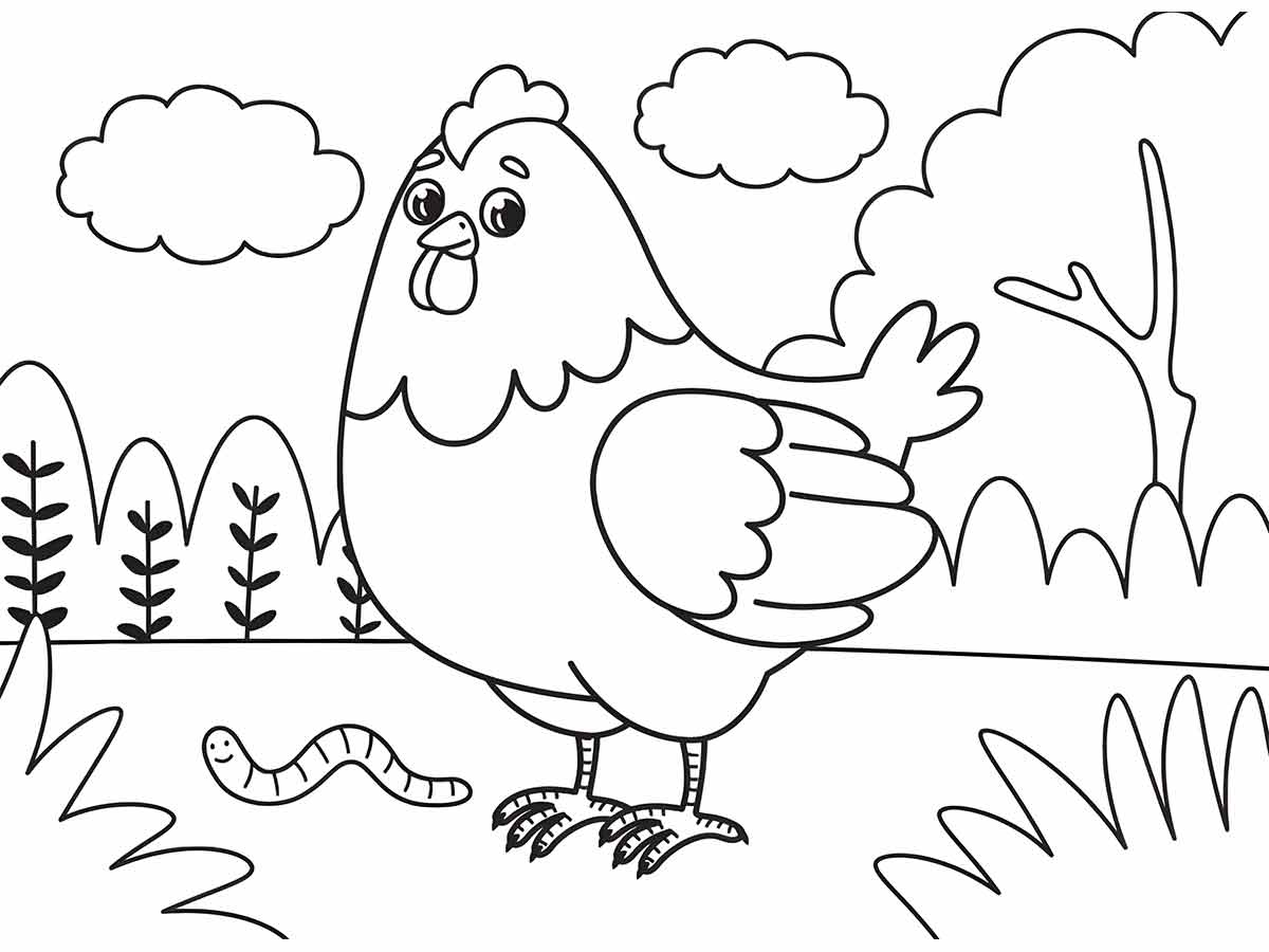 Desenho de Galinha sentada no ninho para colorir