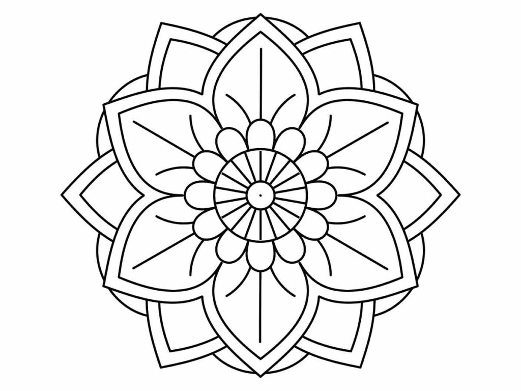 Desenho para imprimir e colorir de uma mandala com um design floral.