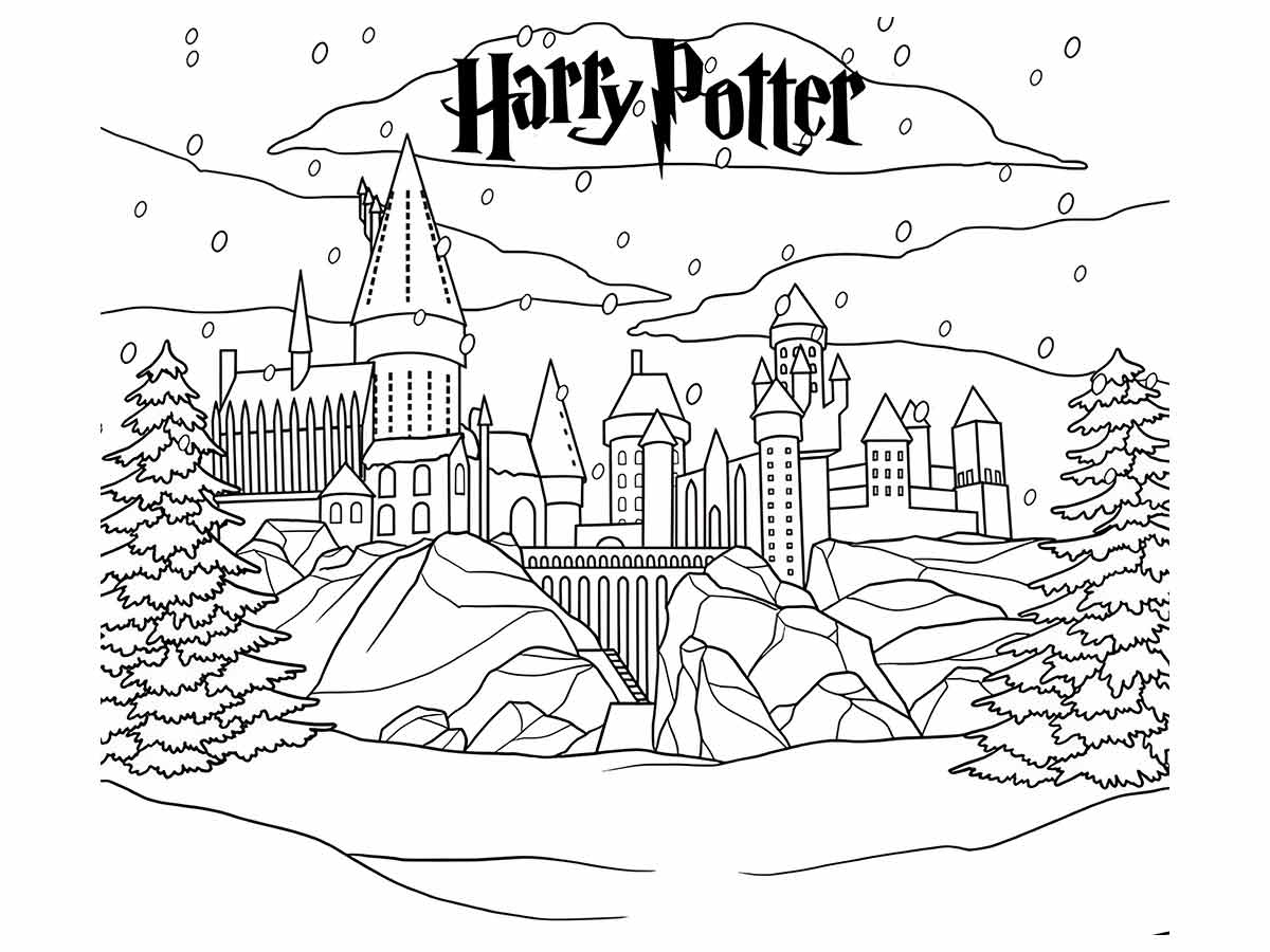 Desenho do castelo do Harry Potter para colorir e imprimir