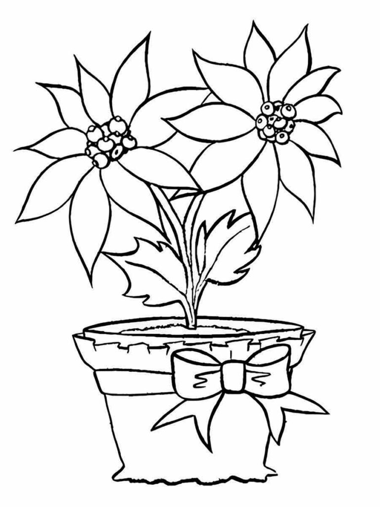 desenhos para colorir de floresno jarro enfeitado com laço