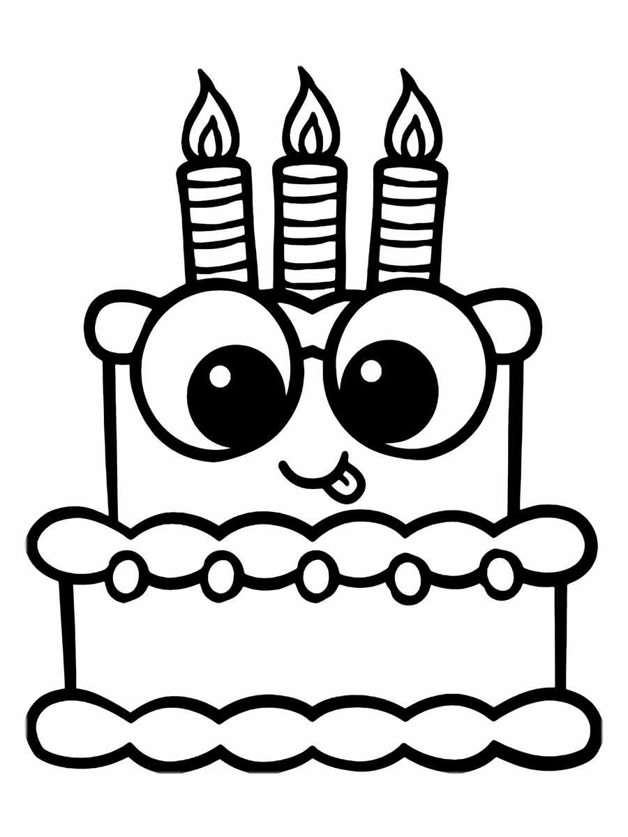 Desenho de bolo de aniversário kawaii para colorir