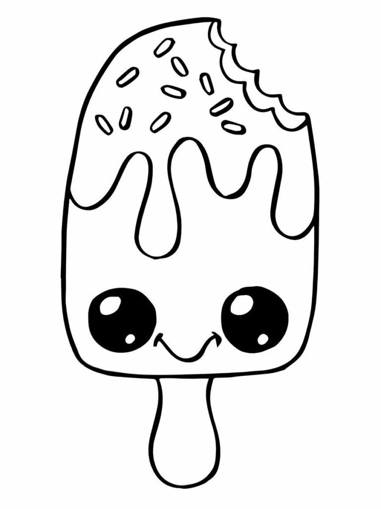 Desenho de personagem de sorvete de picolé fofo para colorir