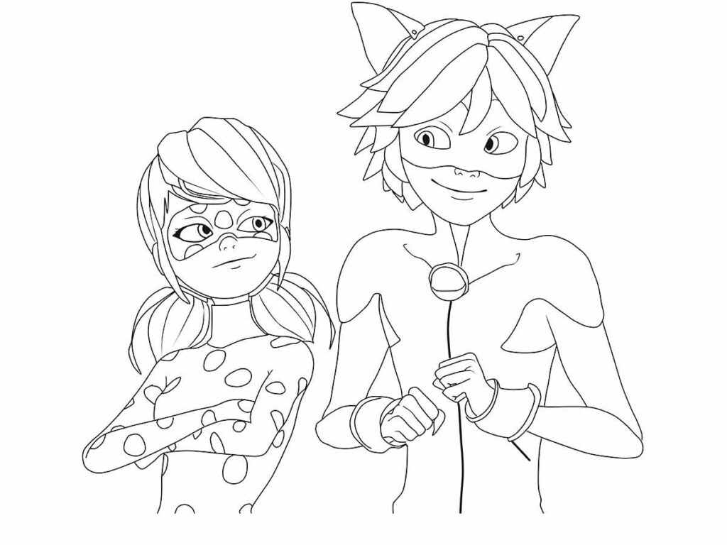 Ladybug e Cat Noir para Colorir