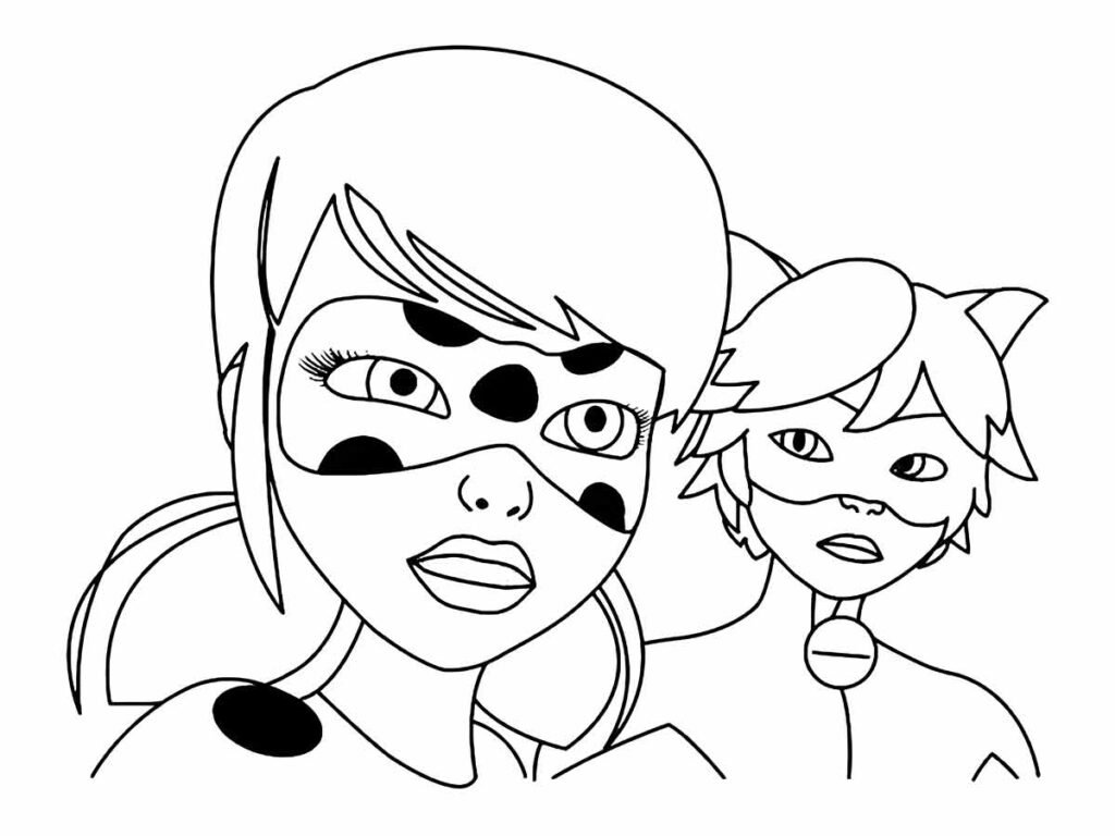 Desenho de Ladybug e Cat Noir para Colorir