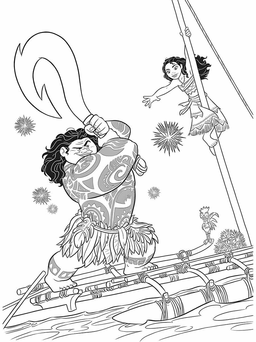 desenho de Moana e Maui para colorir