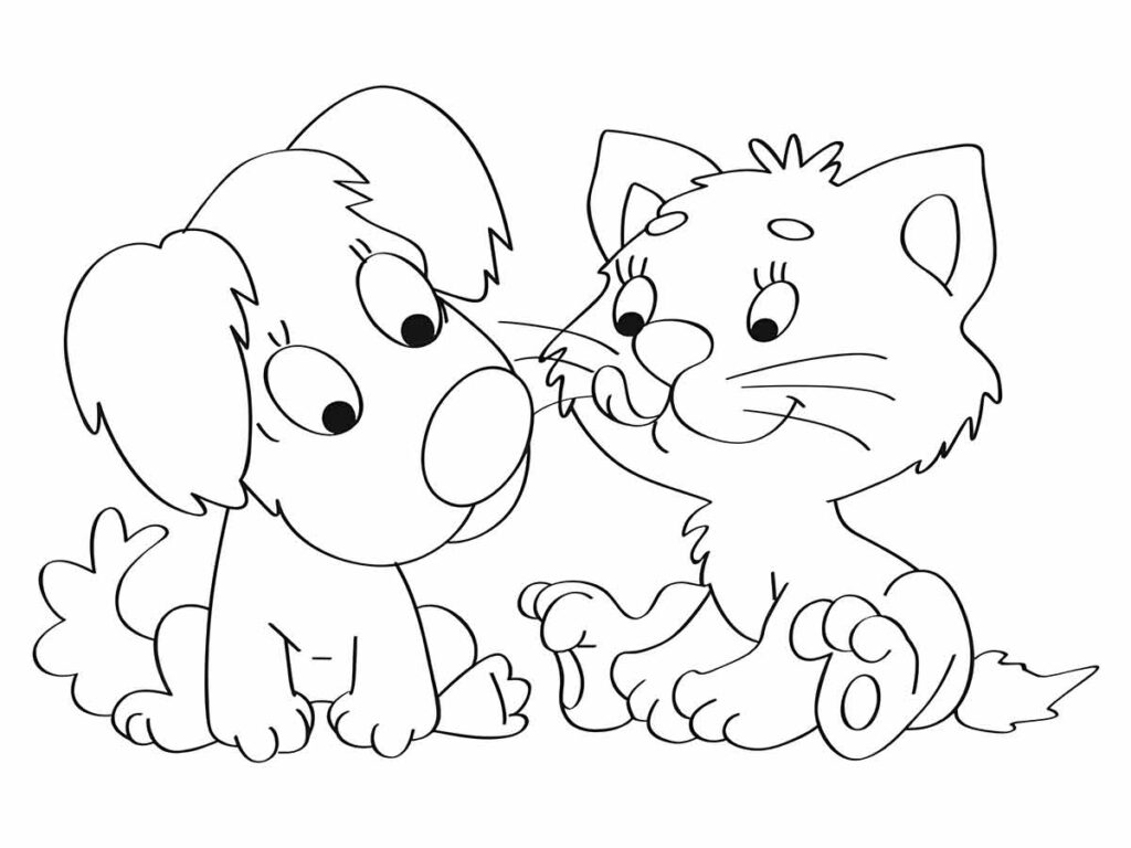 Desenho de Cão e gato para colorir