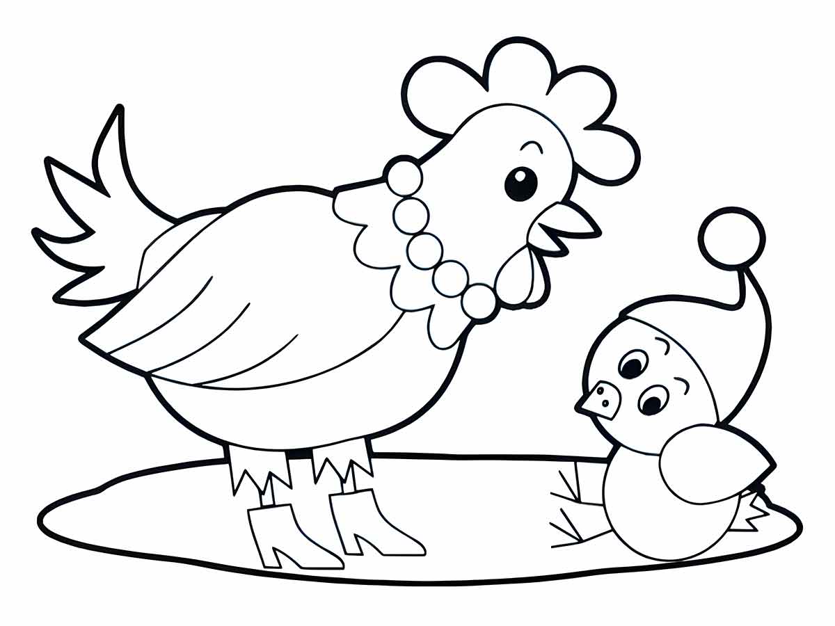 Desenhos para colorir de desenho de uma galinha e pintinhos para colorir  