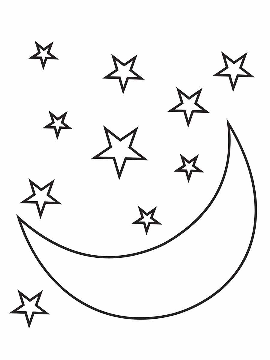 Desenhos para pintar e colorir de estrelas e lua