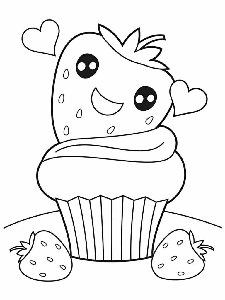 Cupcakes Kawaii divertidos - Bolos de copo - Coloring Pages for Adults