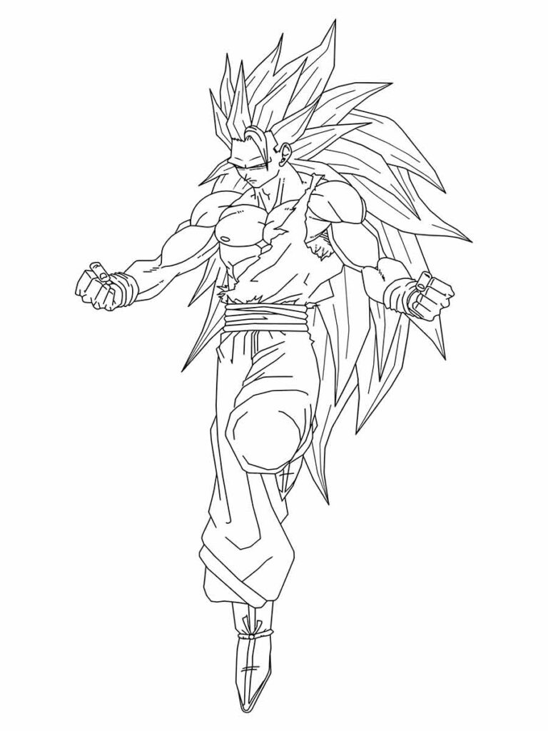 Desenho para colorir de Broly, personagem do anime Dragon Ball Z. Broly é um saiyajin lendário, uma forma de guerreiro muito poderosa e rara. Ele é um inimigo de Goku e Vegeta e tem uma força incrível.