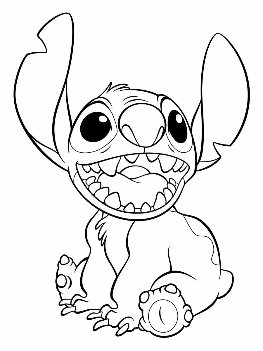 Stitch do desenho animado Lilo e Stitch pintando desenho com tinta gua