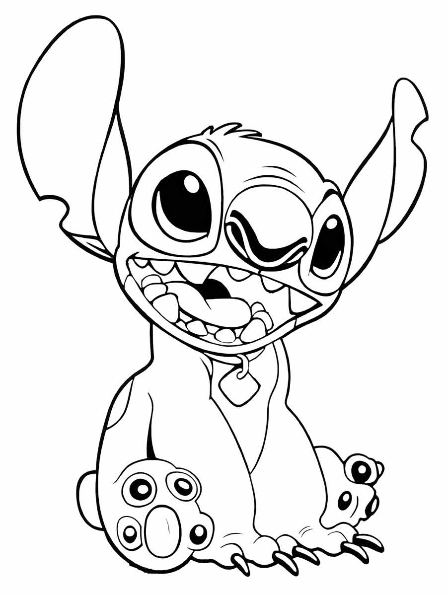 Stitch do desenho animado Lilo e Stitch pintando desenho com tinta gua
