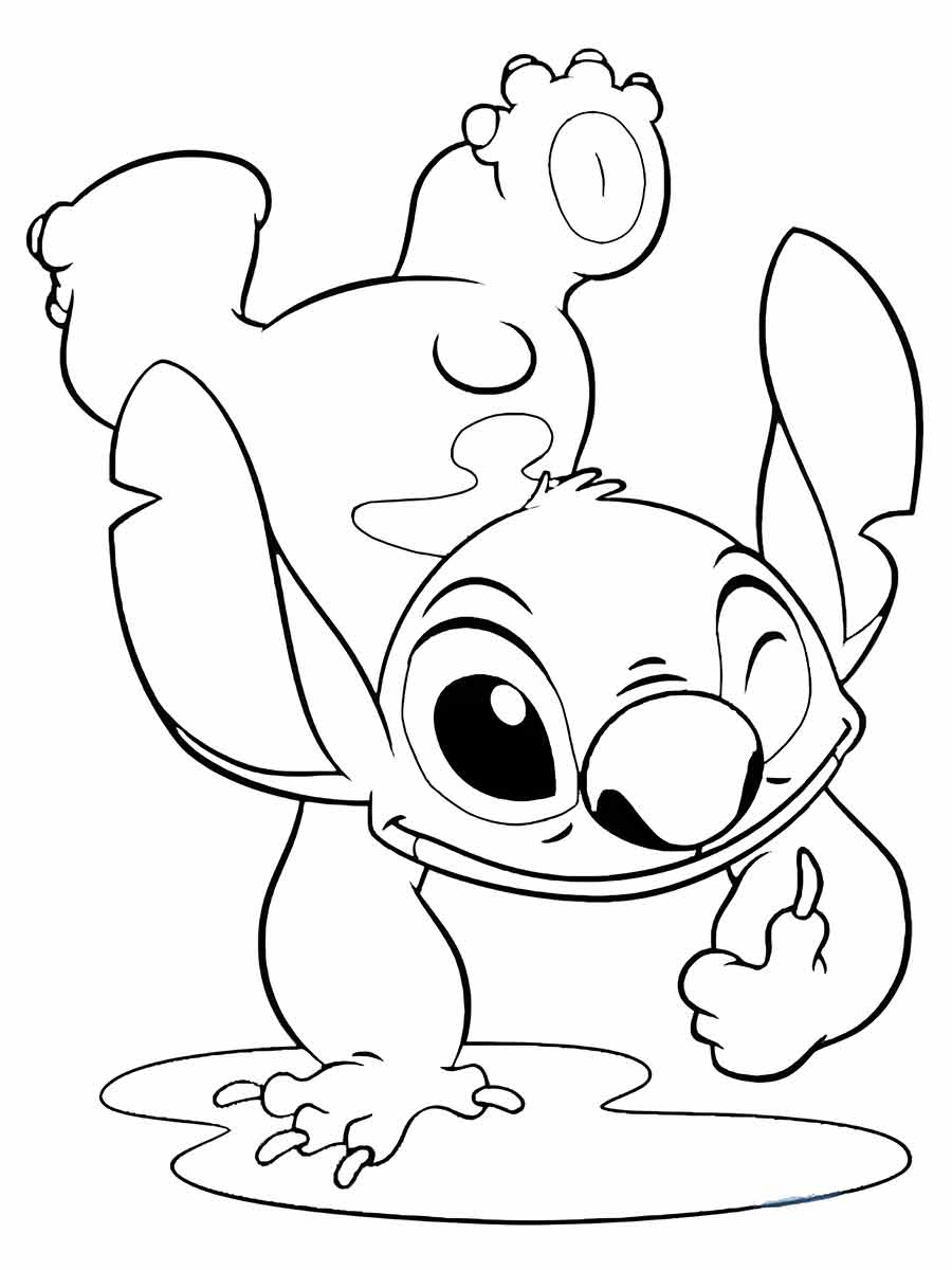 Desenho para colorir de Stitch, personagem da Disney. Stitch é um pequeno alienígena com grandes orelhas, olhos grandes e nariz redondo.