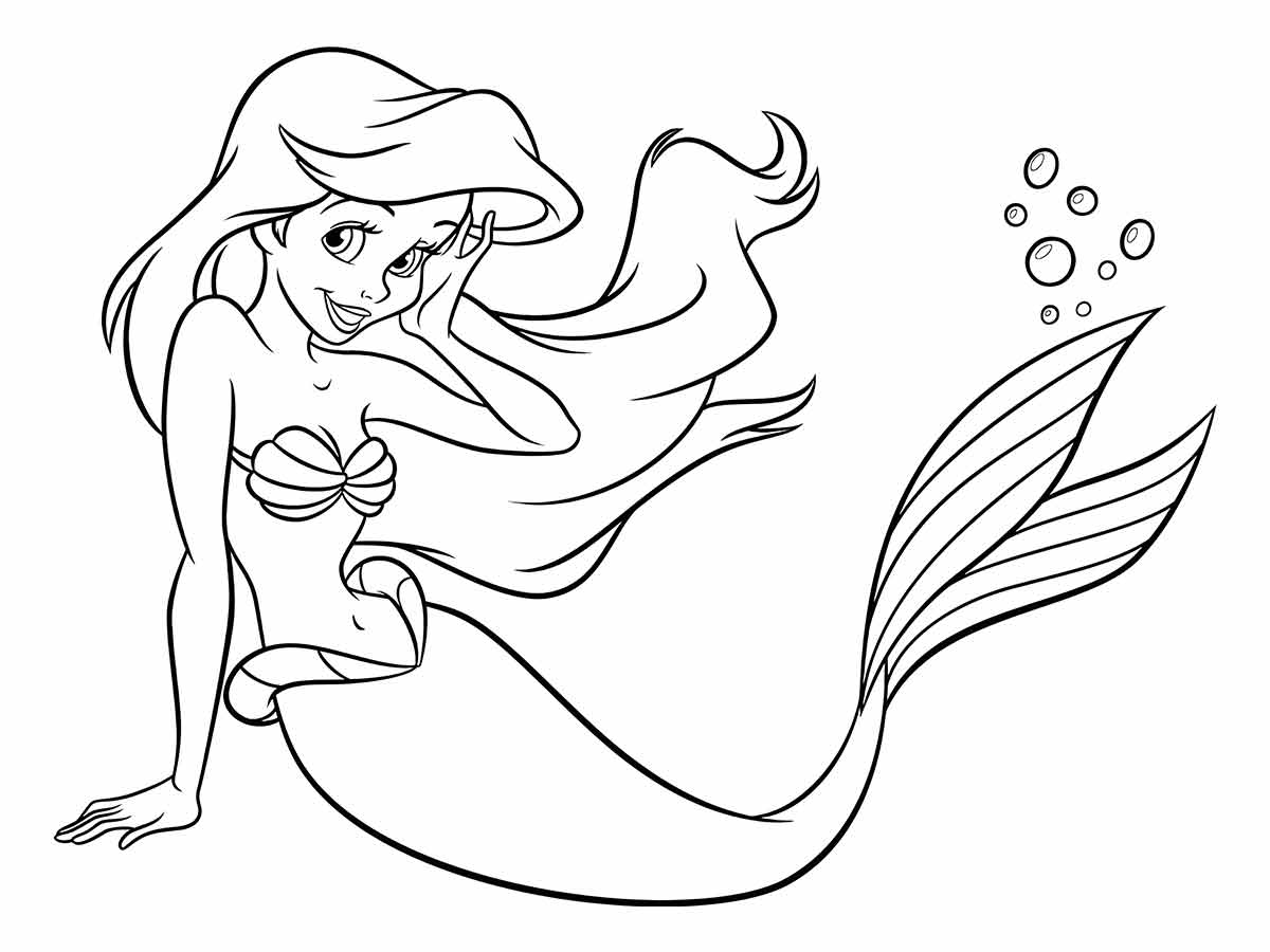 Desenhos da Ariel, a sereia que tem um lindo cabelo vermelho, para colorir e se encantar...