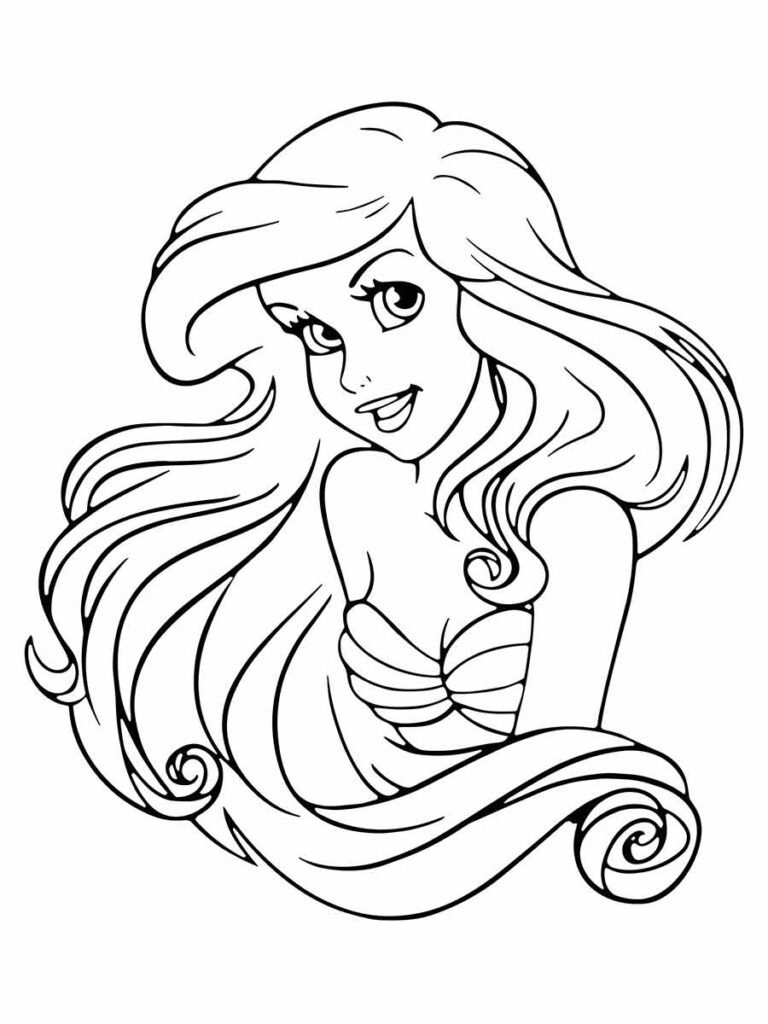 Um desenho da Ariel, a protagonista do filme A Pequena Sereia, para colorir como quiser...